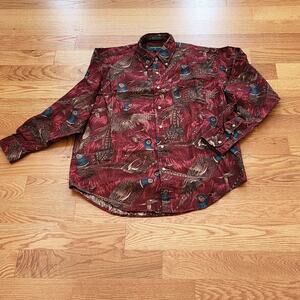 Vintage Embassy Row Pheasant Print Button Down Shirt Large Cotton Twill Birds